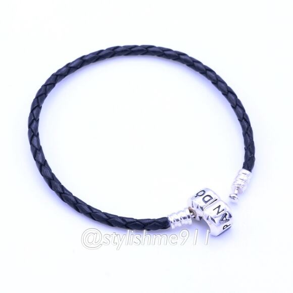 Pandora Black Leather Bracelet with Silver Clasp - 590705CBK-S - Picture 5 of 8